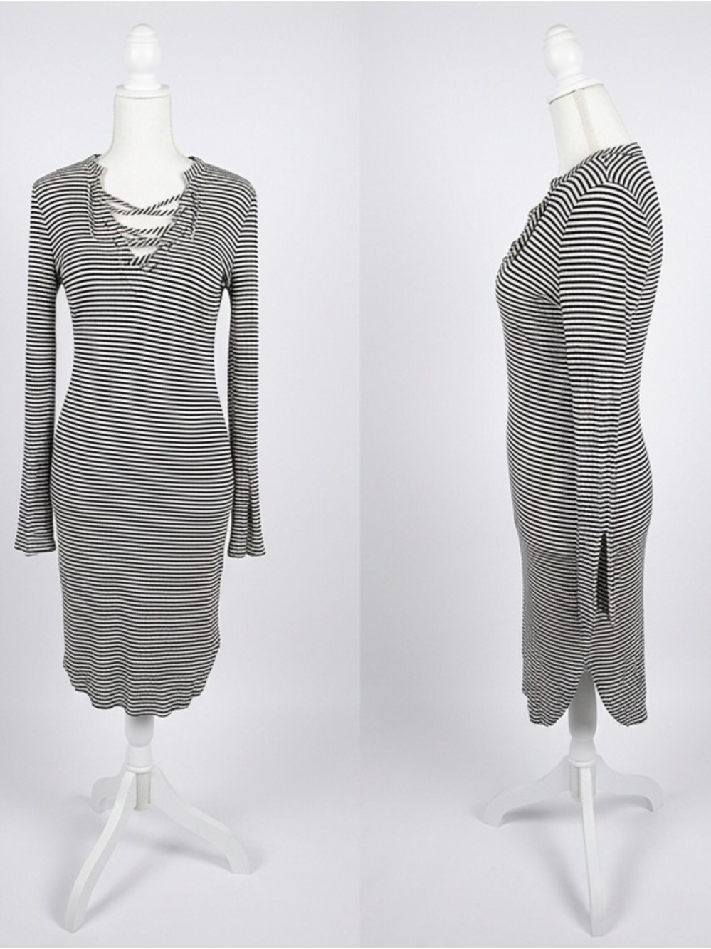 Material Girl Striped Black and White Long Sleeve Dress